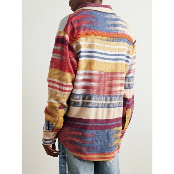 Elder Statesman Mens Cashmere Blanket Stripe Over Shirt in Sahara Stripe M - Picture 4 of 4